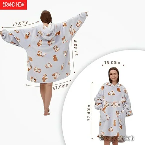 Oversized Sherpa Wearable Blanket Hoodie with Pockets for Adults